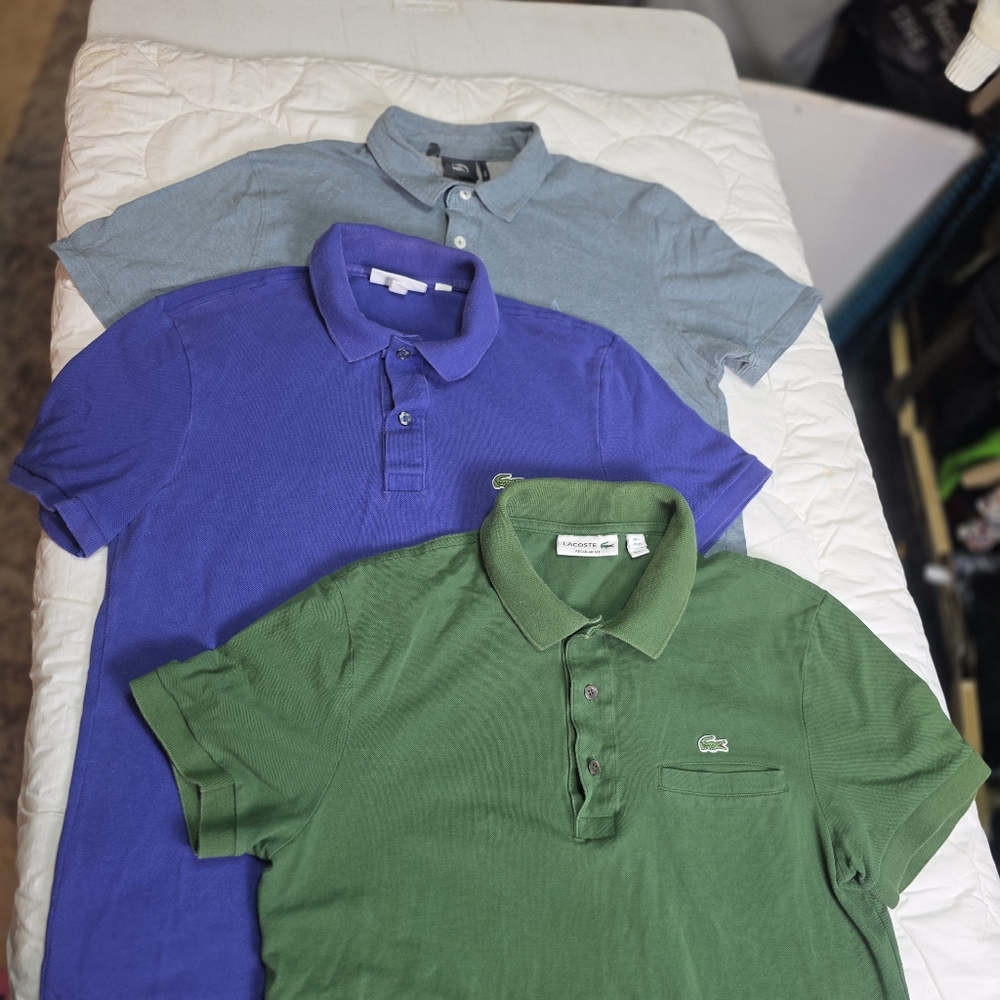 Polo Shirt Bundle Mens Lot 3 Lacoste Croc Logo & Volcom Size S M Green Blue Gray